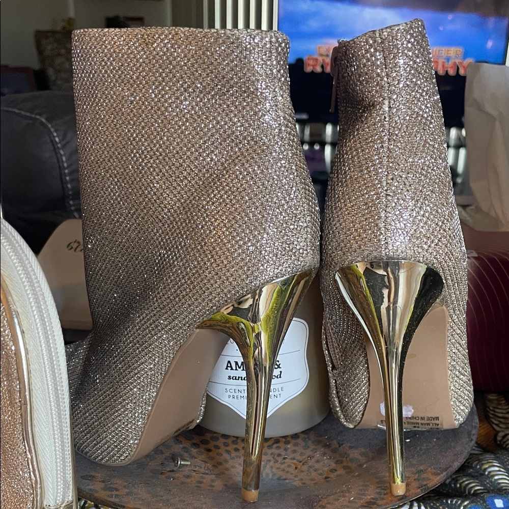 Elegant Gold Stiletto Ankle Boots